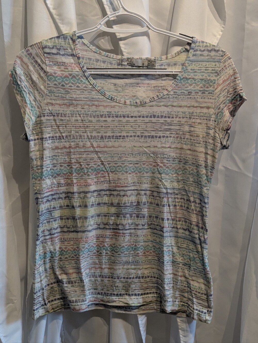 3 prAna Space-Dye Striped Short Sleeve Scoop Neck Tee - Size S